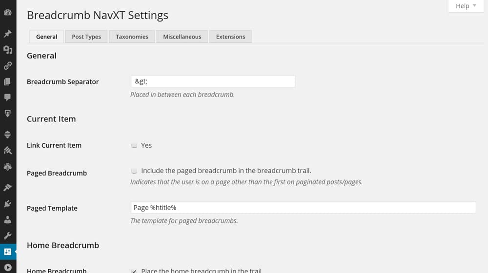 Breadcrumb Settings