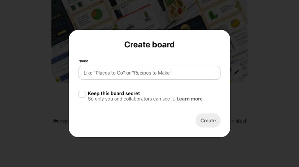 Creating a New Board on Pinterest