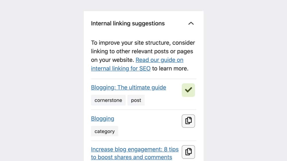 Internal Linking Suggestions in Yoast Premium