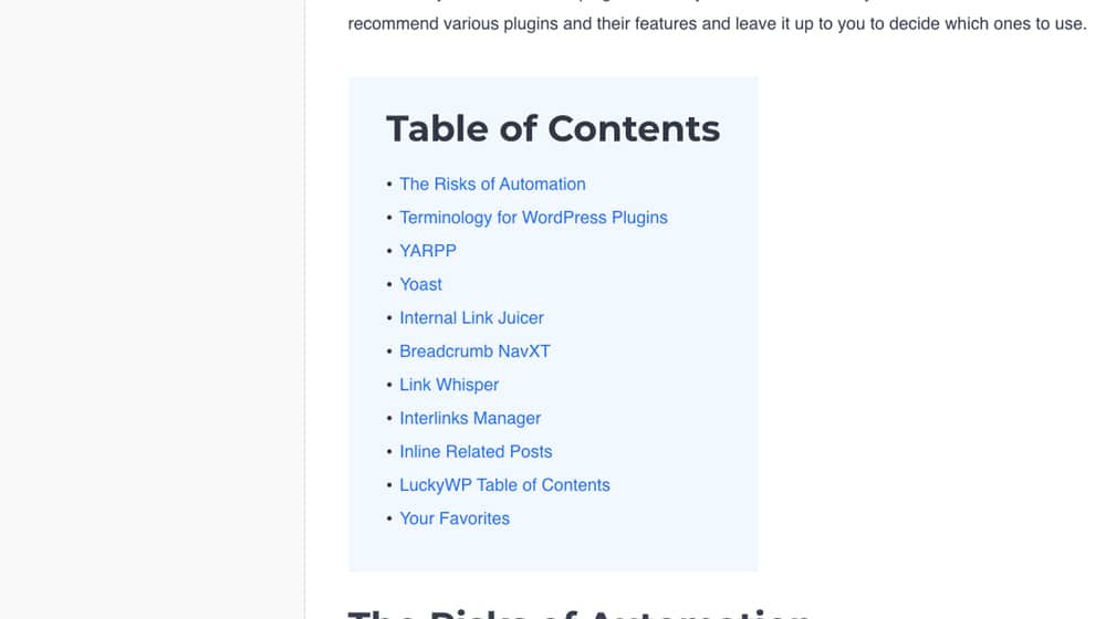 Table of Contents LuckyWP