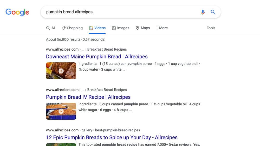 Allrecipes Example On Google Search