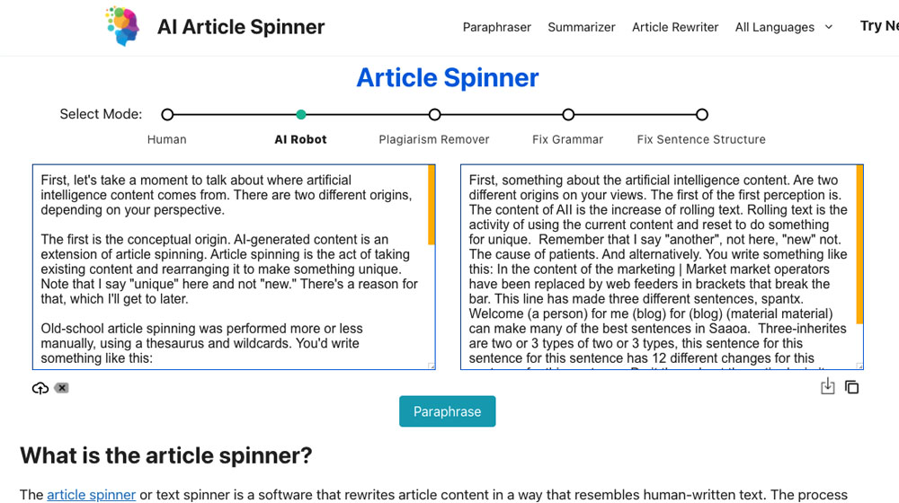 Article Spinner Example