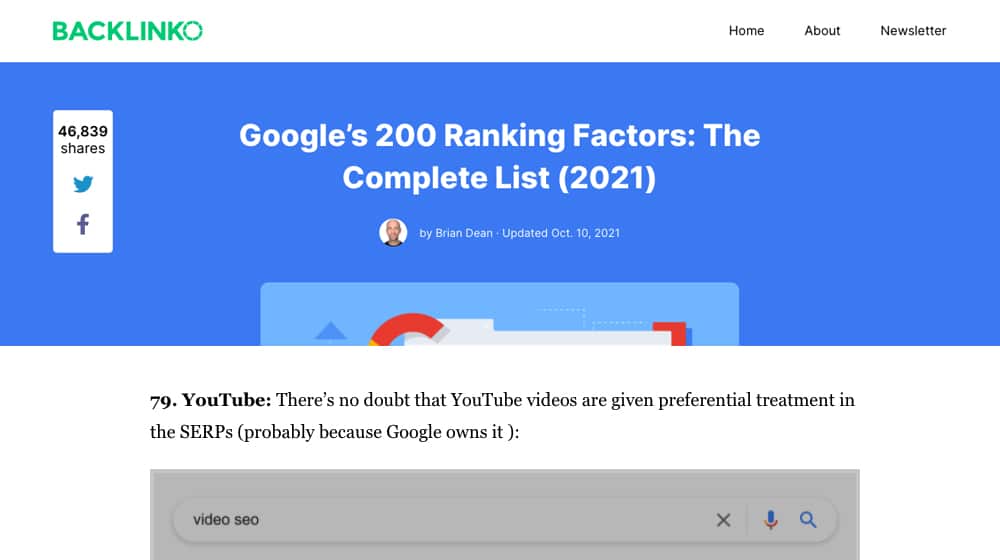 Backlinko YouTube Ranking Factor