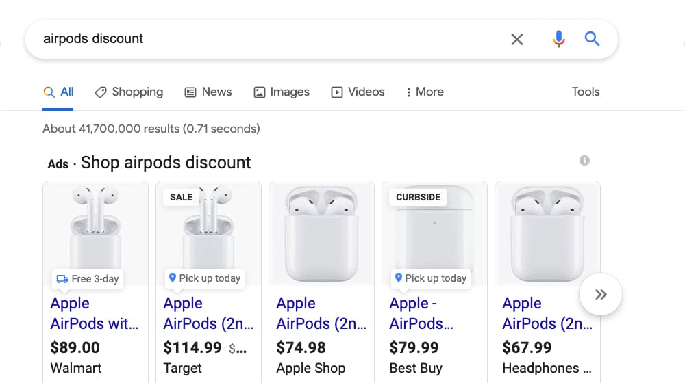 Example Transactional Query with Shopping Results