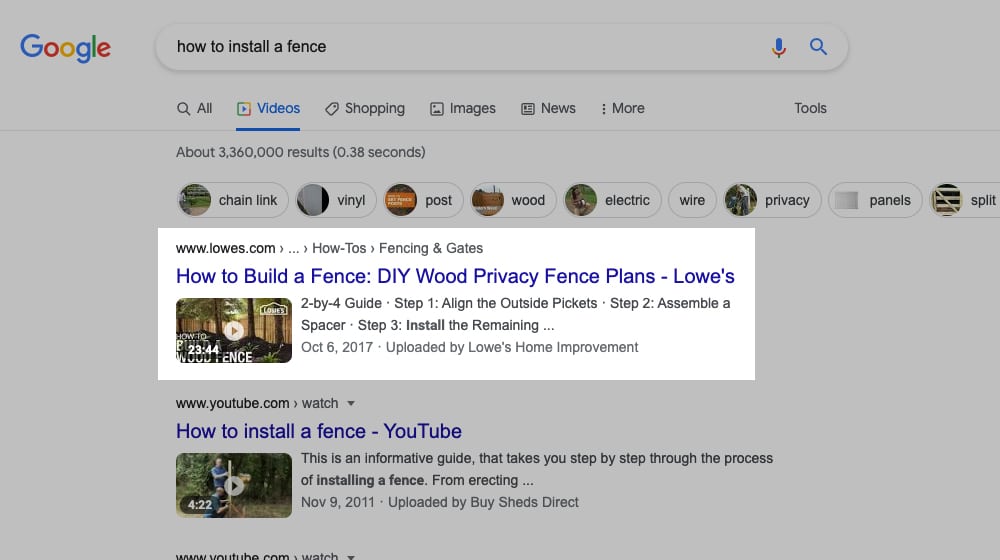 Video Thumbnail on Search Results