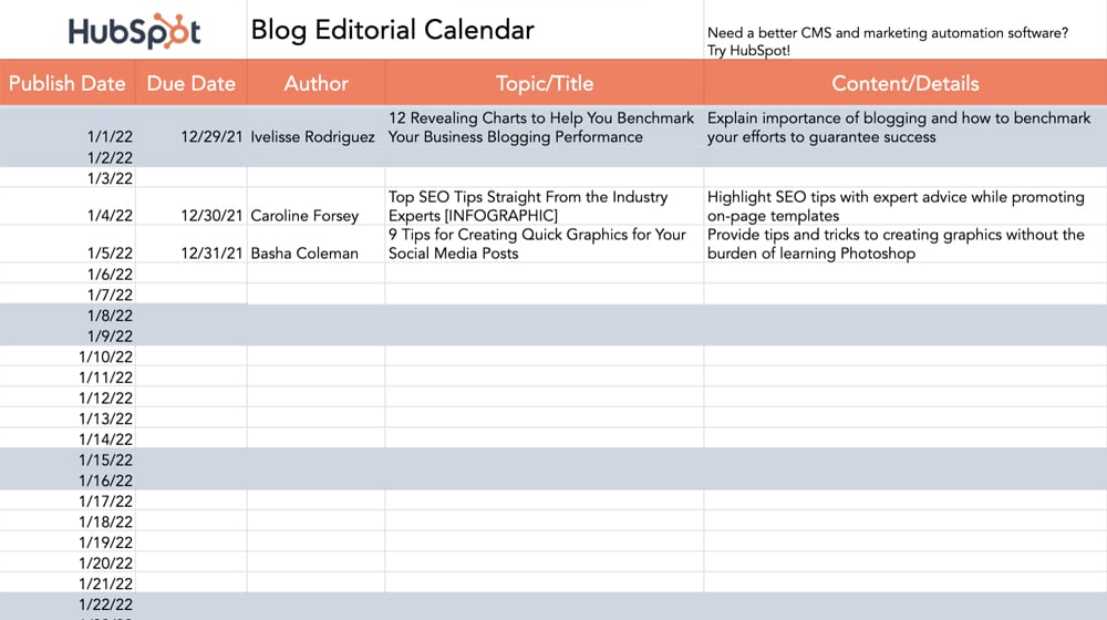 HubSpot Content Calendar