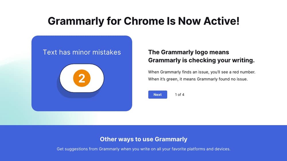 Grammarly Chrome Active