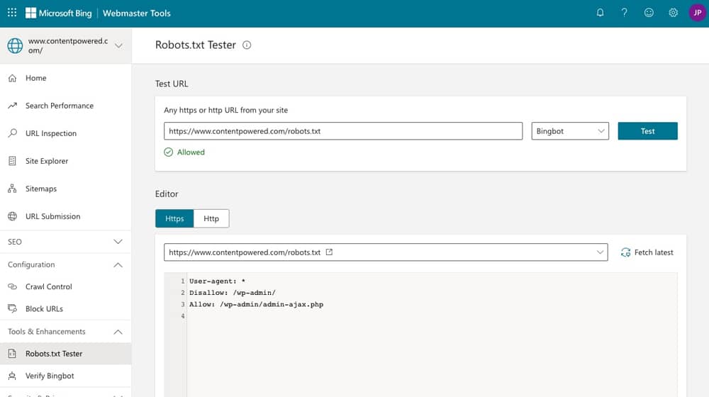 Robots.txt Tester in Bing