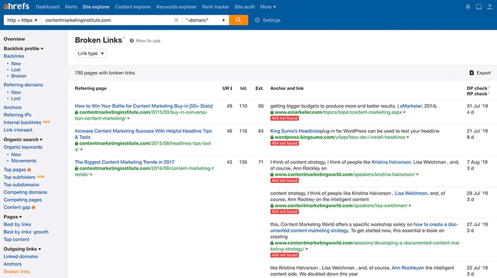 Broken Link Examples In Ahrefs