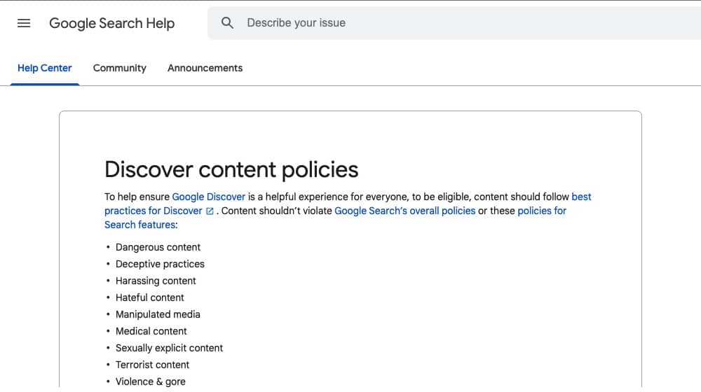Discover Content Policies