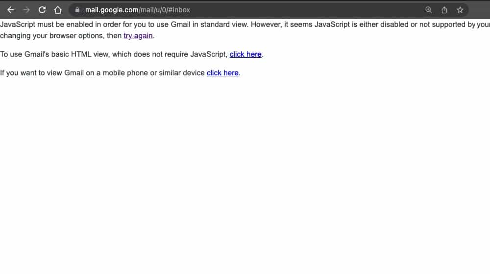 Example Gmail JS Disabled