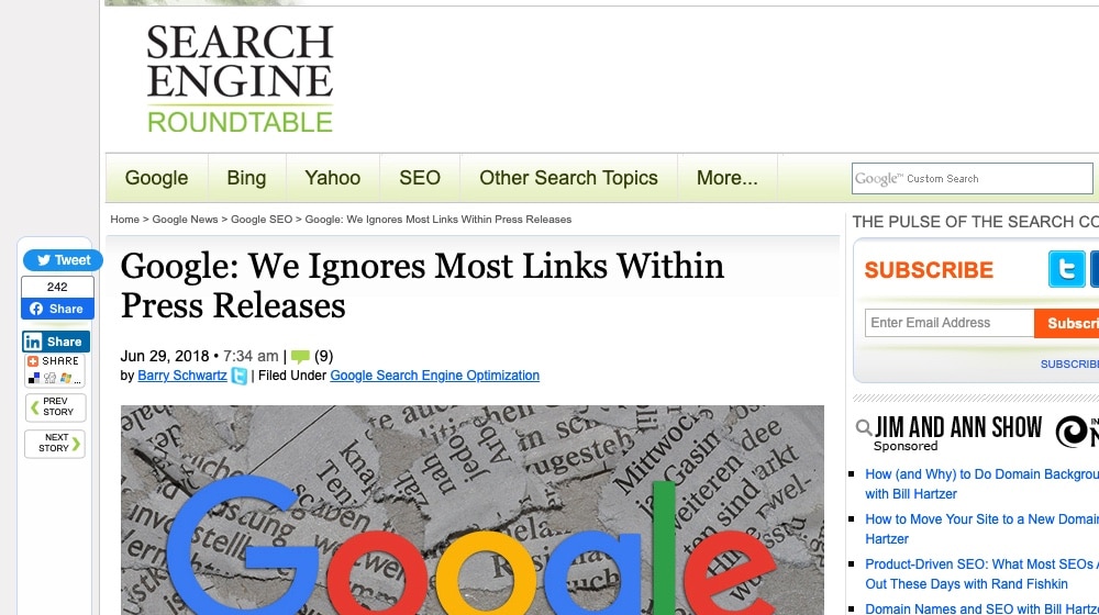 Google Ignores Press Release Links