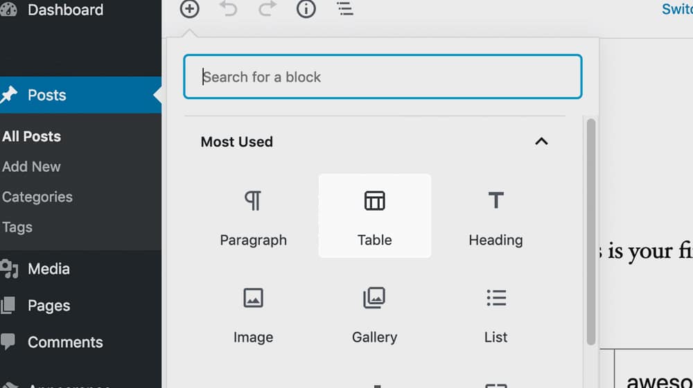 How to Add a Table in Gutenberg