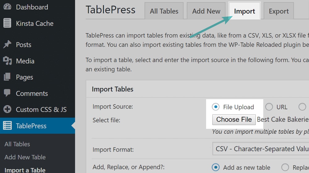 Import CSV Into TablePress