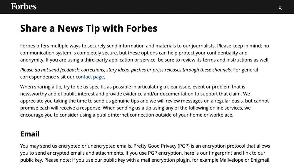 Share a Tip Page on Forbes