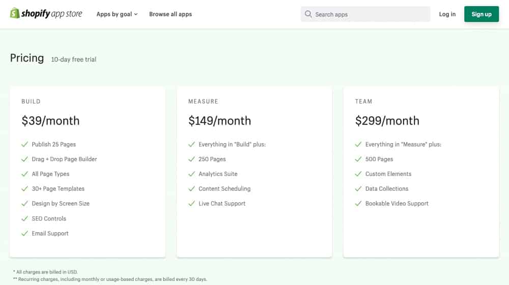 Shopify Pricing Table