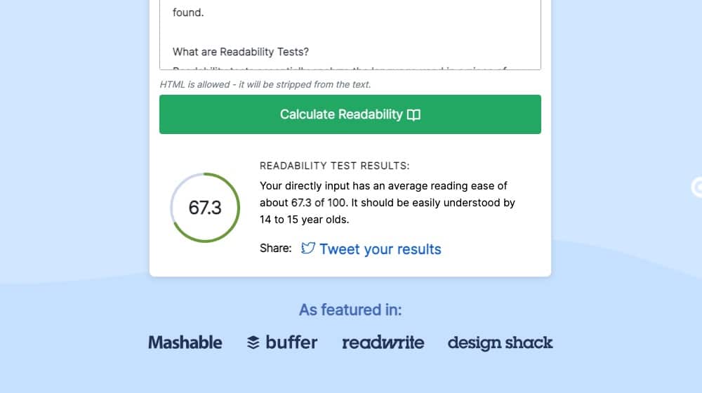 Exemplo de teste de legibilidade