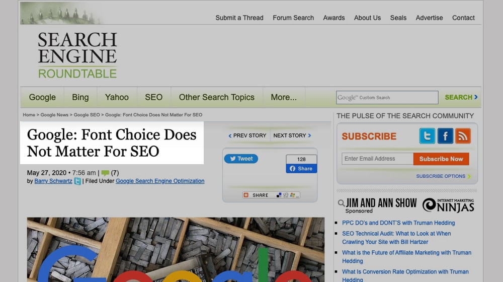 Search Engine Roundtable Article Screenshot