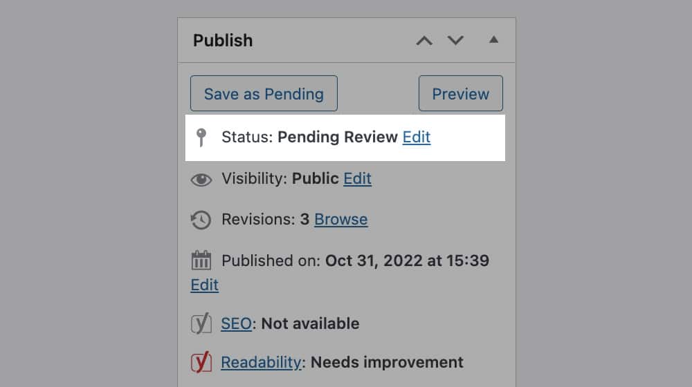 Pending Review in WordPress