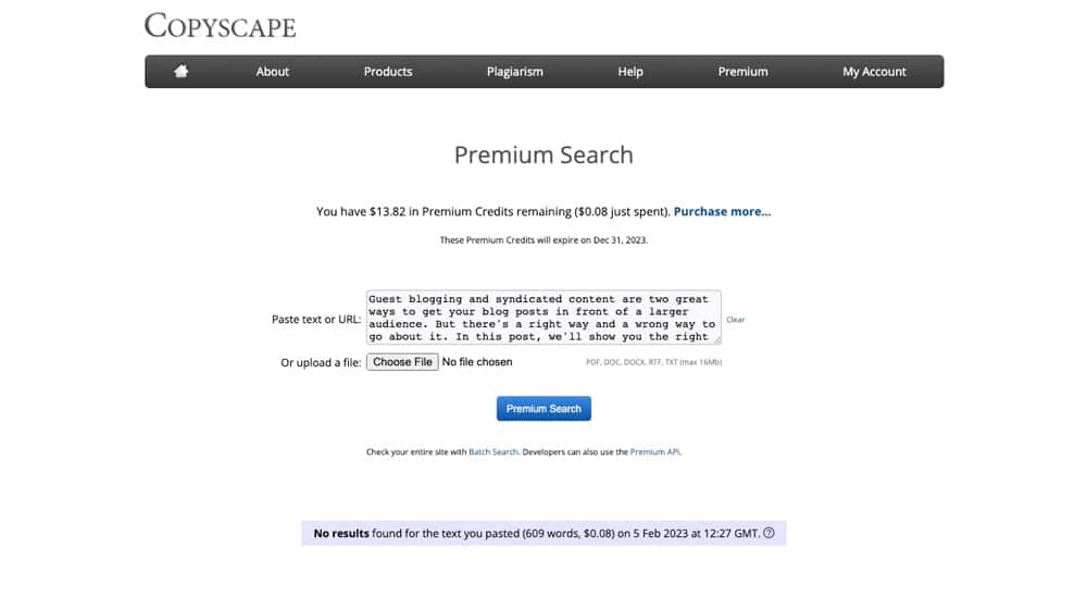 Copyscape Report Screenshot
