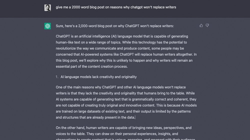 ChatGPT Blog Post Prompt to Write a 2000 Word Post
