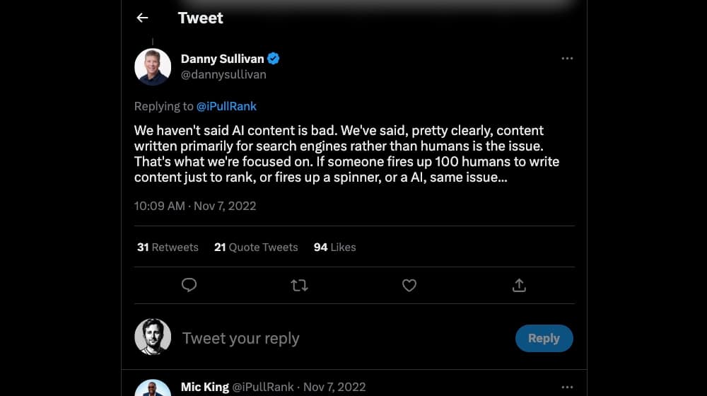 Danny Sullivan Thoughts on AI Content