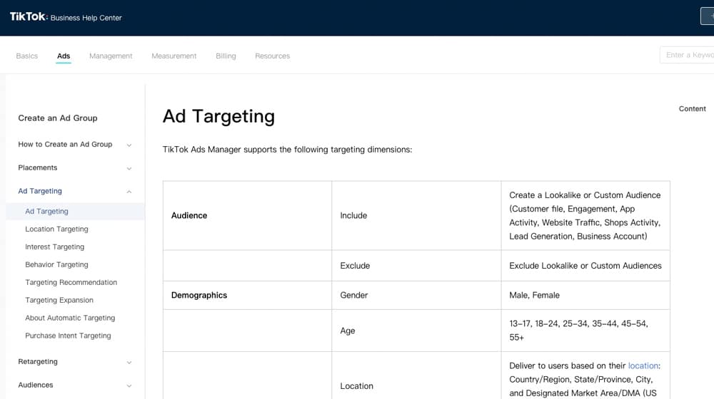 Ad Targeting Options