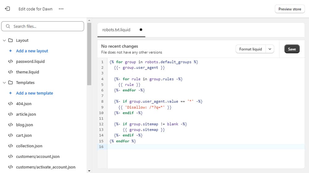 Editing a Shopify Robots txt File