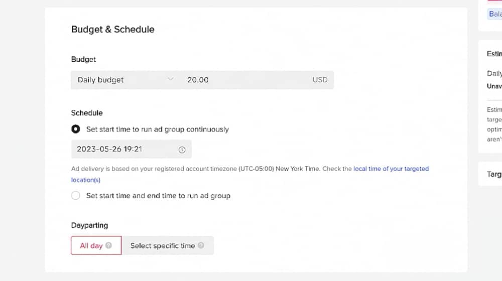 TikTok Advertising Budget and Schedule