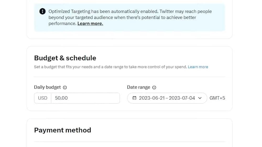 Twitter Advertising Budget and Schedule