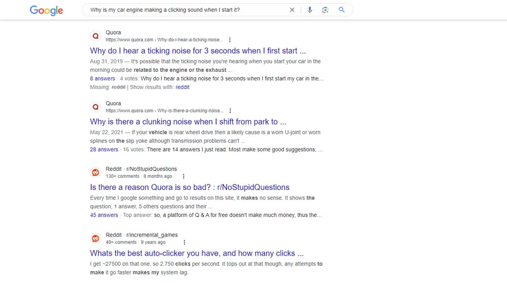 Quora and Reddit Google Results