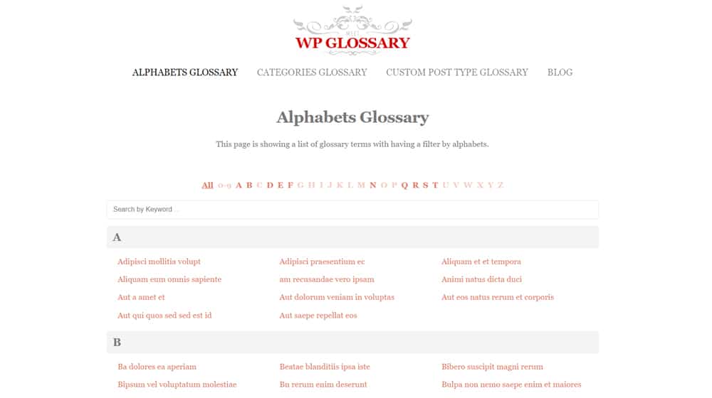 WP Glossary and Lexicon