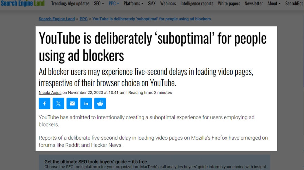 YouTube Deliberately Suboptimal for People Using Ad Blockers