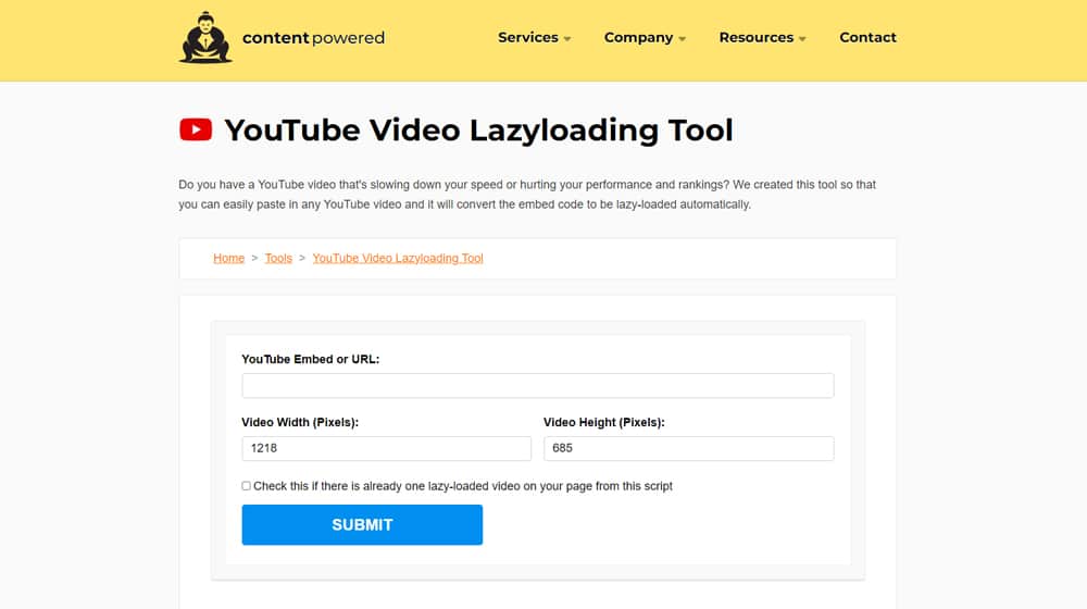Content Powered YouTube Video Lazyloading Tool