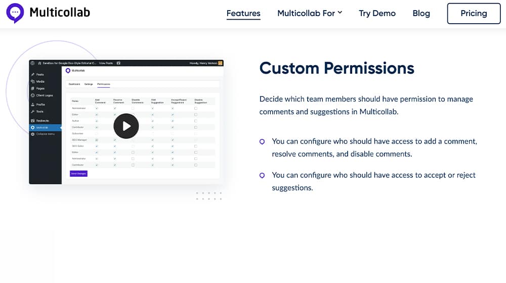 Multicollab Custom Permissions