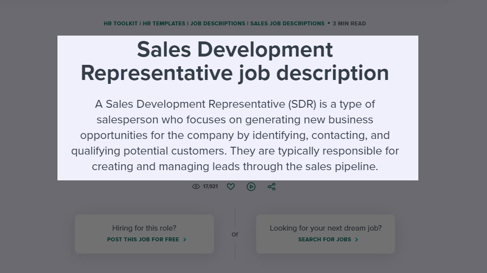 Sales Development Representative Job Description