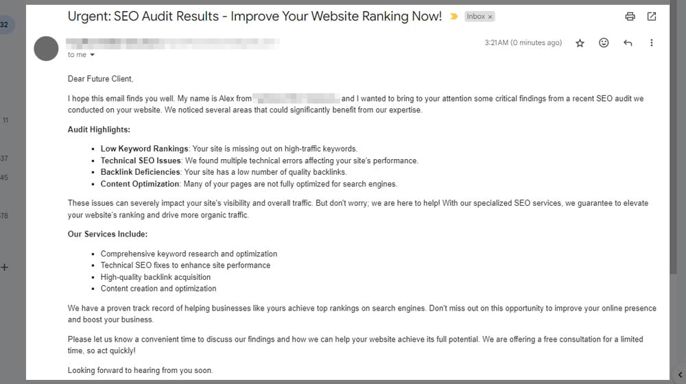 Unsolicited SEO Audit Results