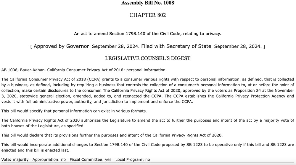 Assembly Bill 1008 California Consumer Privacy Act Of 2018 Personal Information