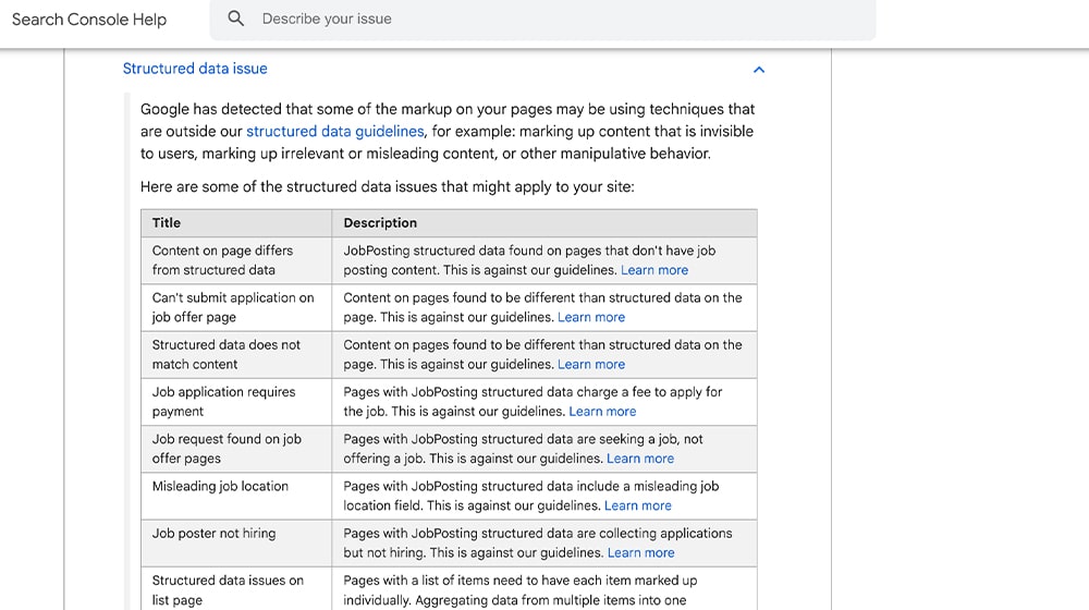 Structured Data Issues