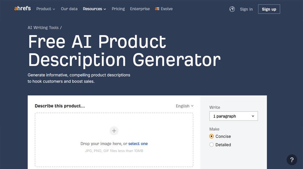 #2 Ahrefs' Product Description Generator