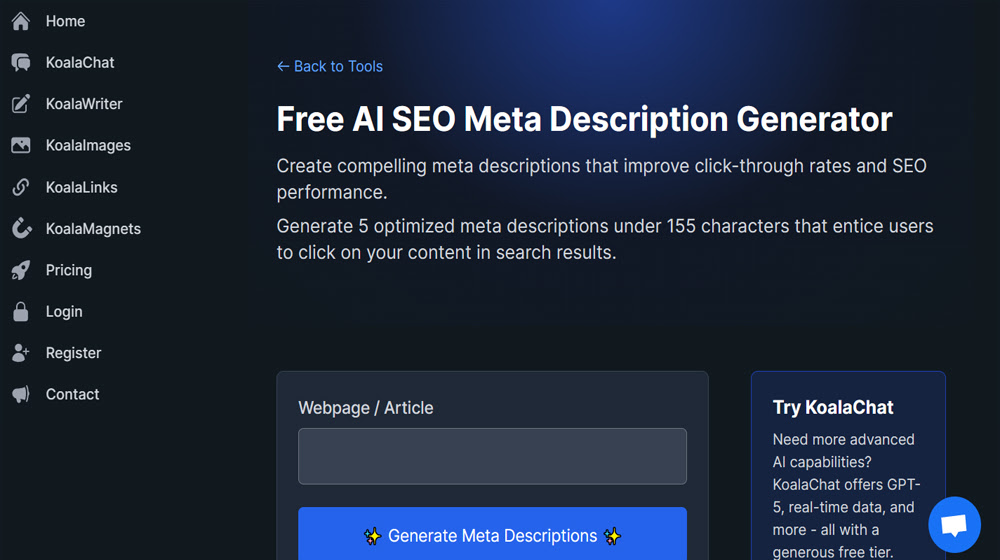 #3 Koala's Article Meta Description Generator